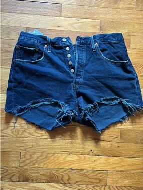 Levi’s 501 Shorts High-Waist Distressed Denim Shorts - Dark Blue, Size 31